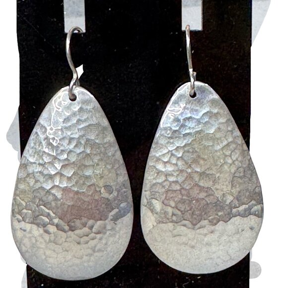 Vintage Jewelry - Large Statement Hammered Sterling Silver Teardrop Dangle Earrings Lightweight 2"